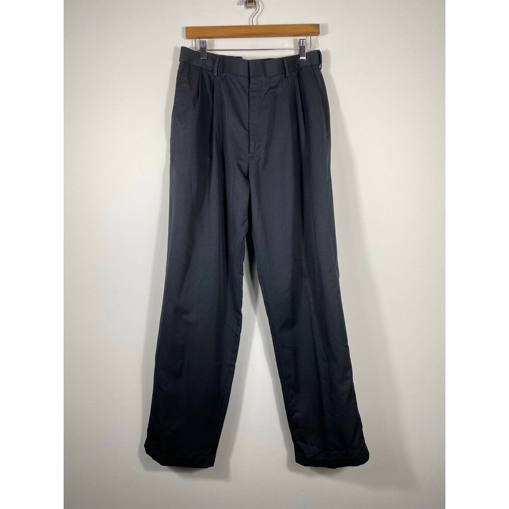Haggar Men’s Dress Pants 36x32 No-Iron Pleated Front Black